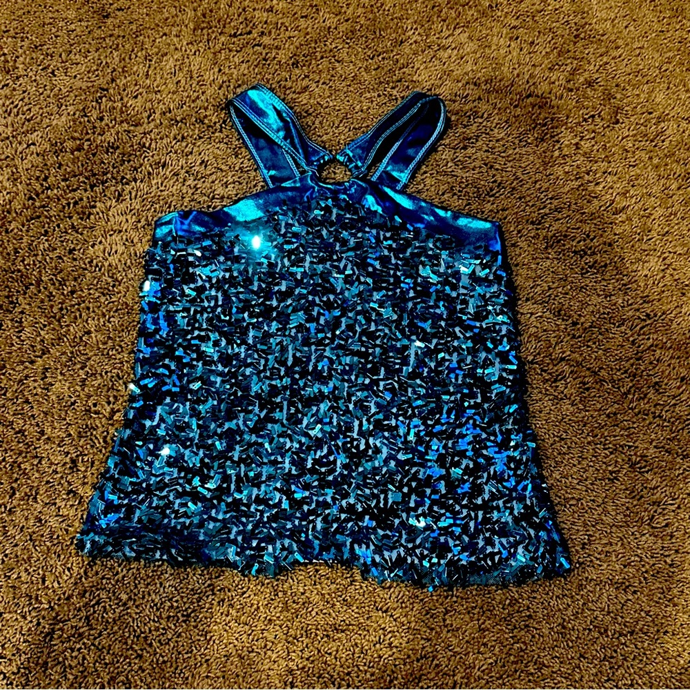 Metallic teal sequin tank size large child